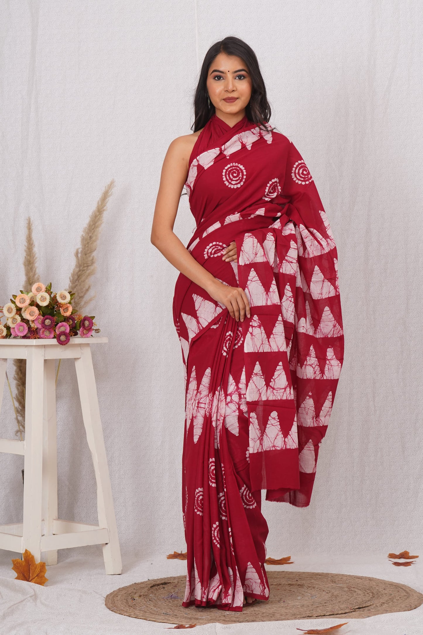 Fire Red Soft Cotton Saree