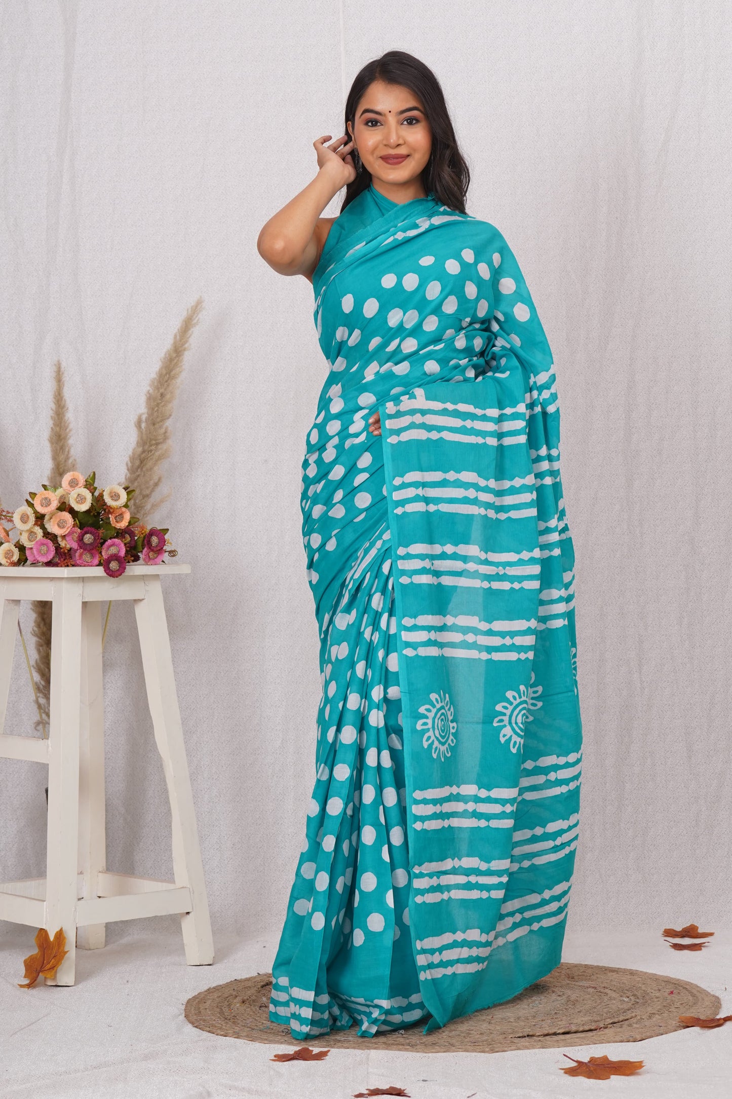Aqua Blue Soft Cotton Saree