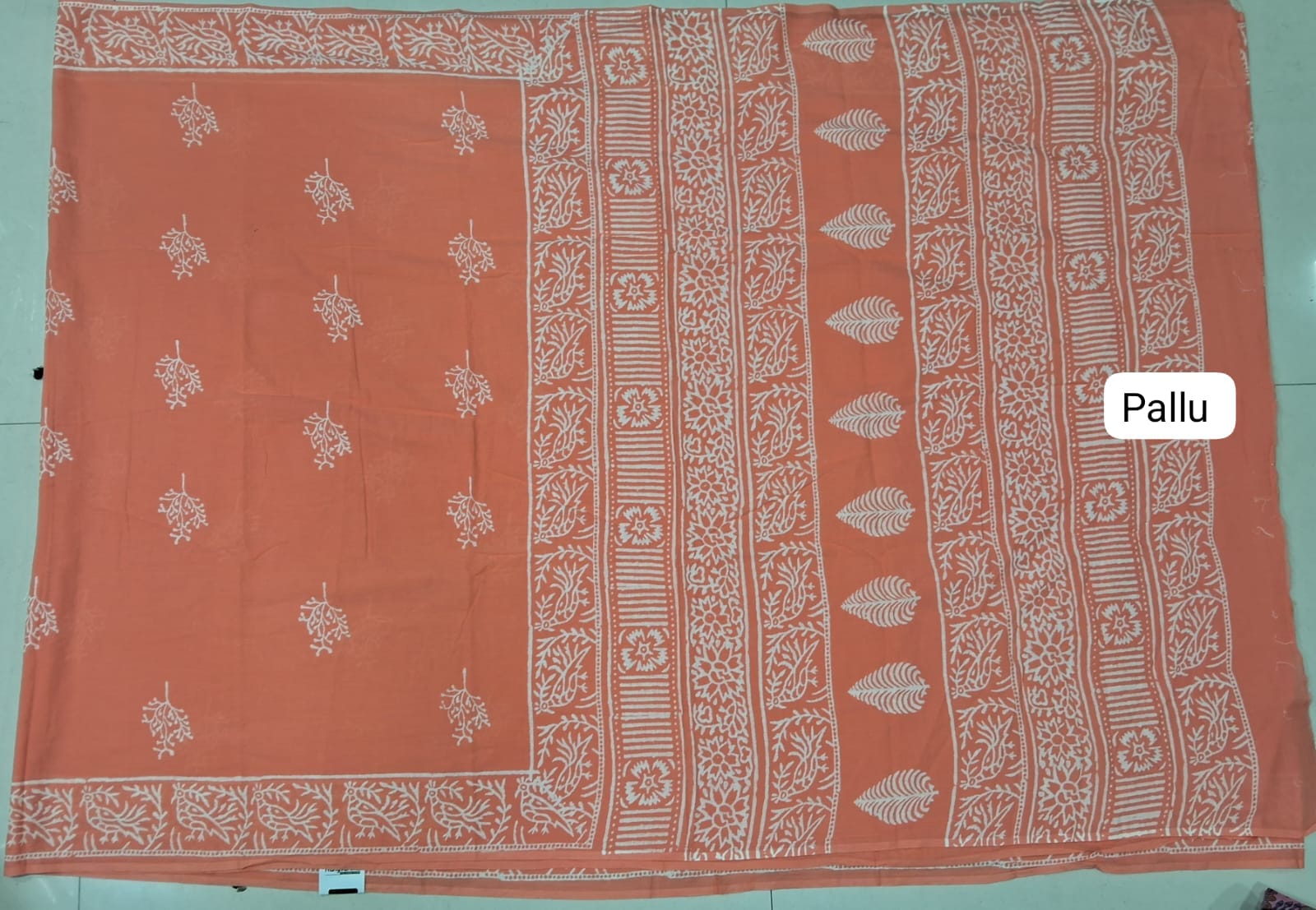 Peach Soft Cotton Saree Pallu