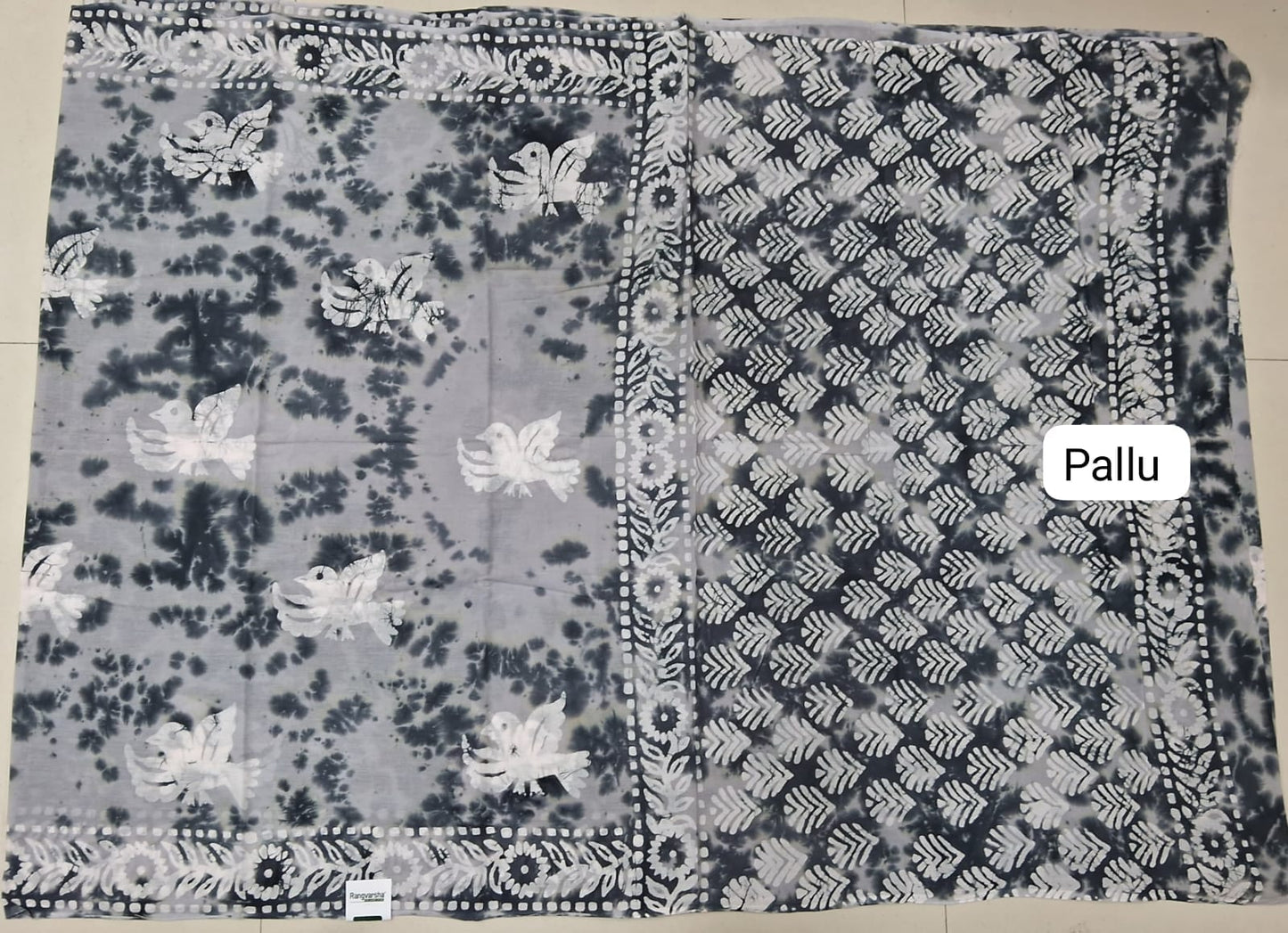 Grey and black Soft Cotton Saree pallu