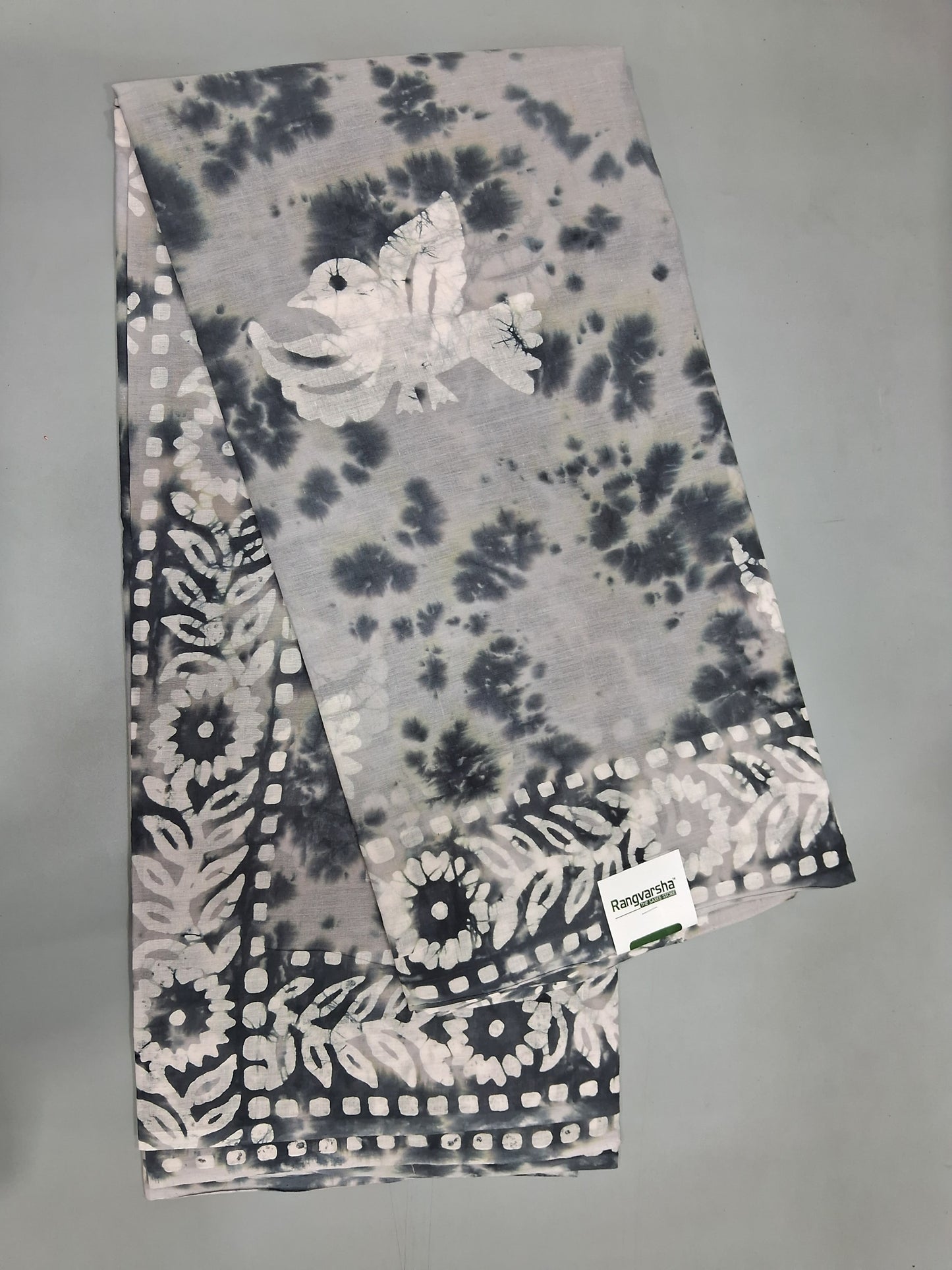Grey and black Soft Cotton Saree