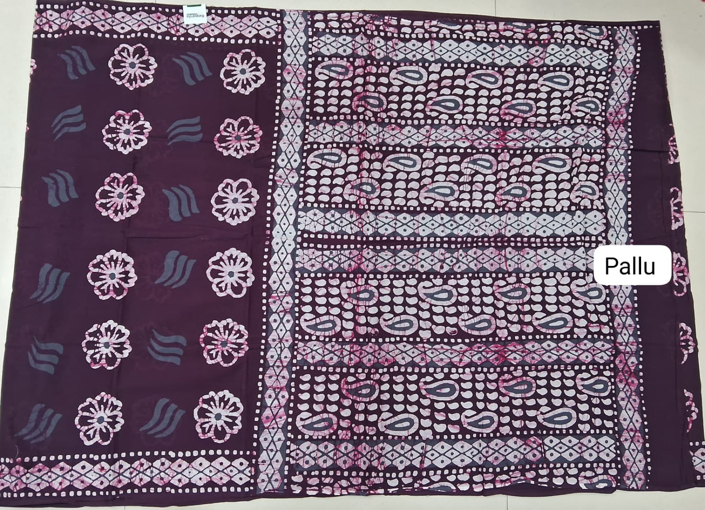 Dark Walnut Brown Soft Cotton Saree pallu