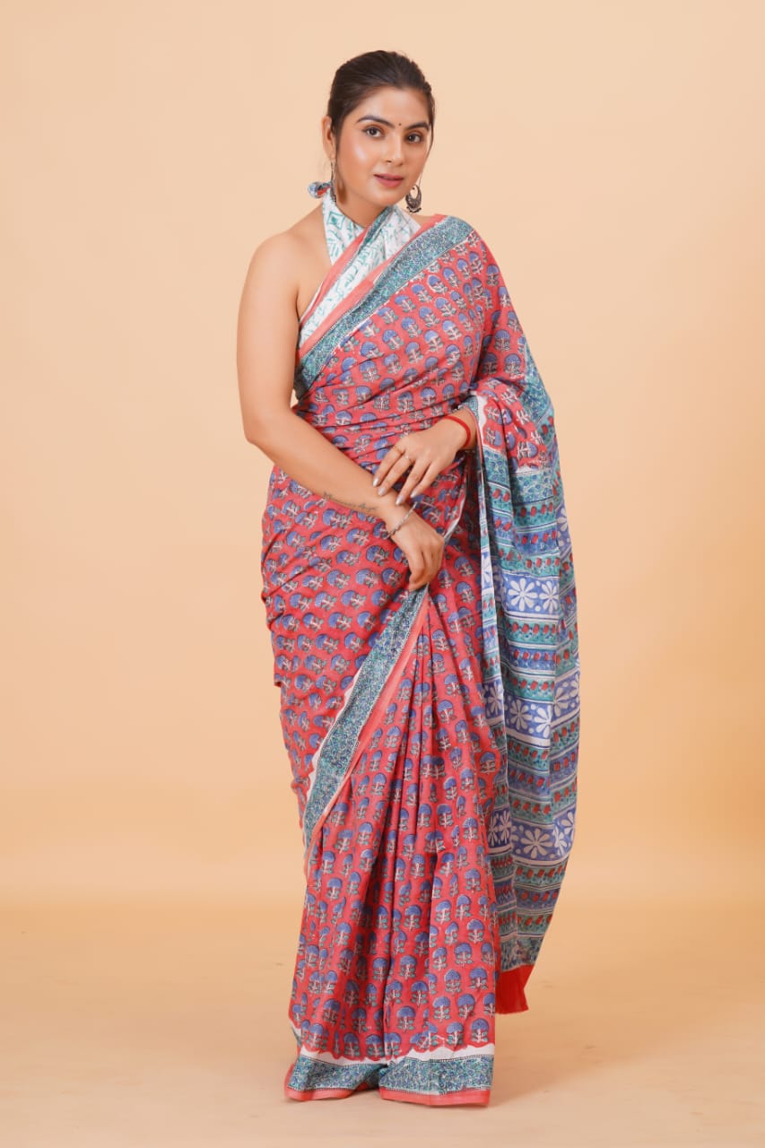 Rust Red Soft Cotton Saree