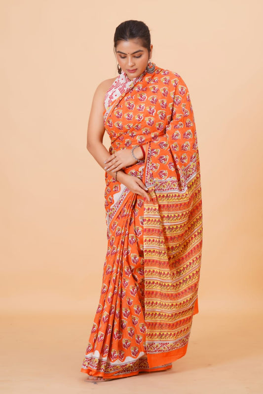 Orange Soft Cotton Saree