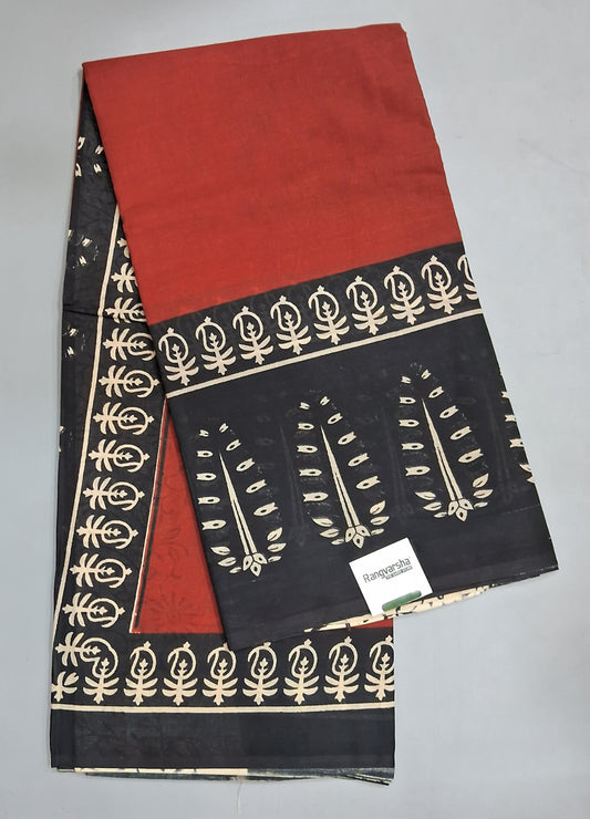 Tomato Red Soft Cotton Saree