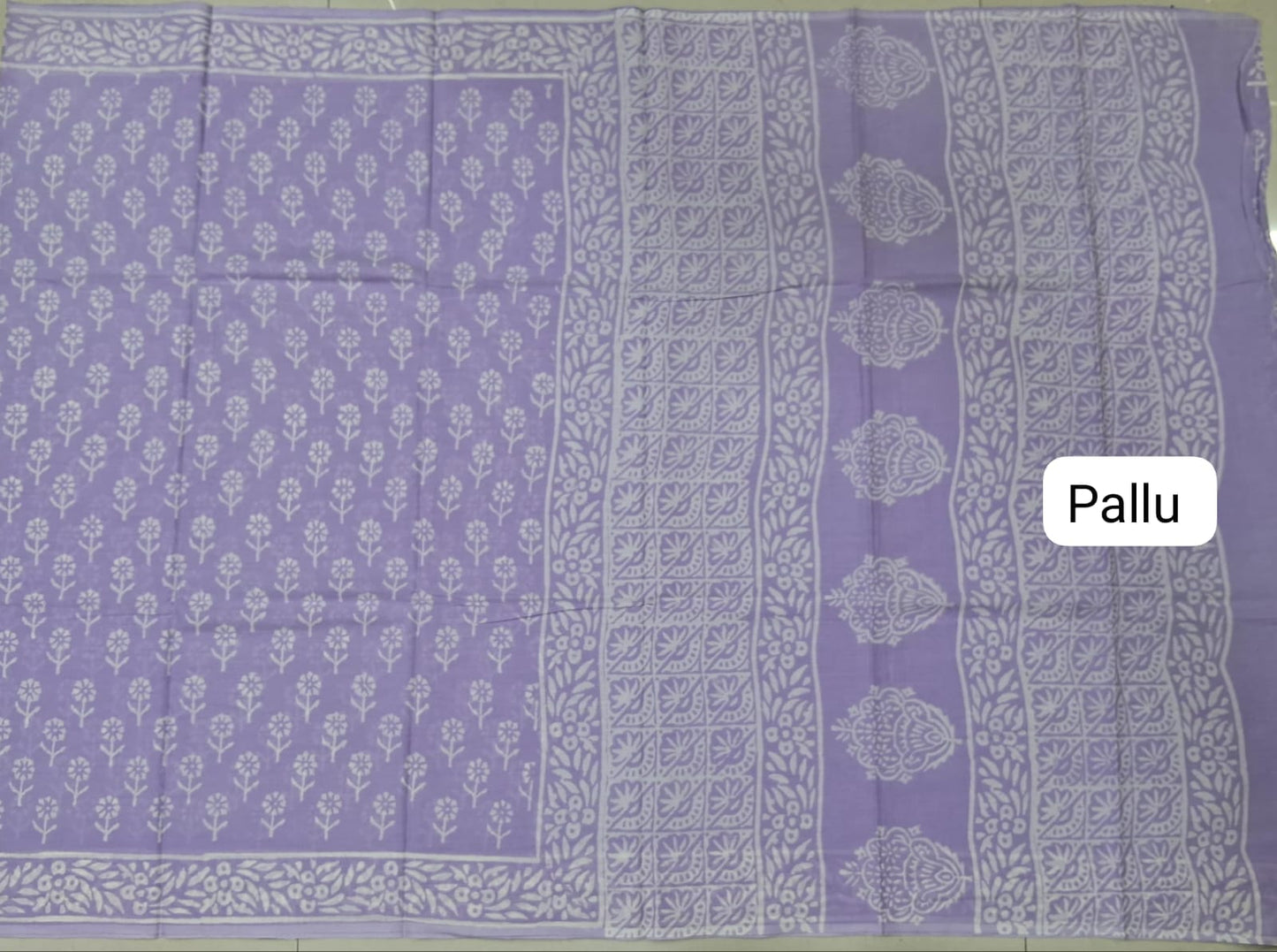 Lavender Soft Cotton Saree pallu