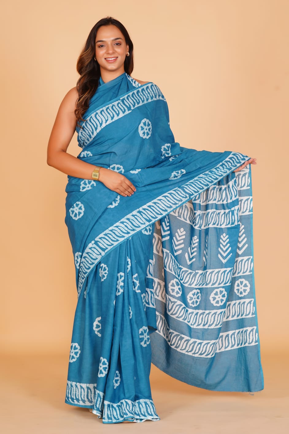 Ocean Blue Soft Cotton Saree