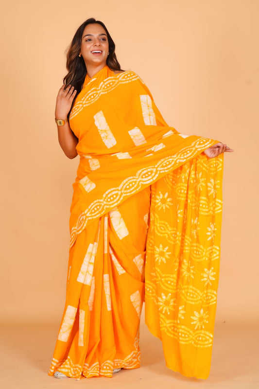 Mango Yellow Soft Cotton Saree