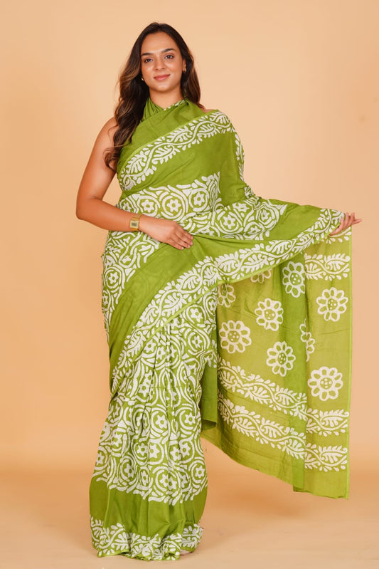Grass Green Soft Cotton Saree