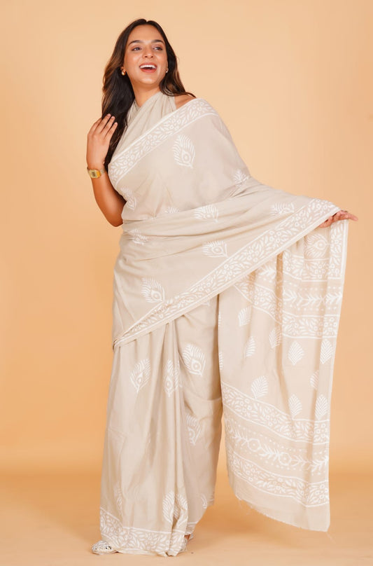 Beige Soft Cotton Saree