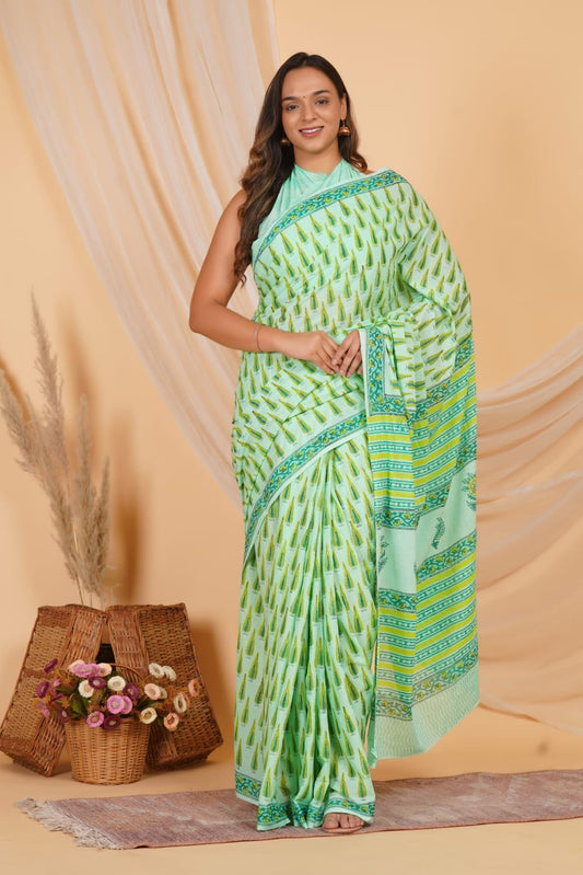 Aqua Blue Soft Cotton Saree