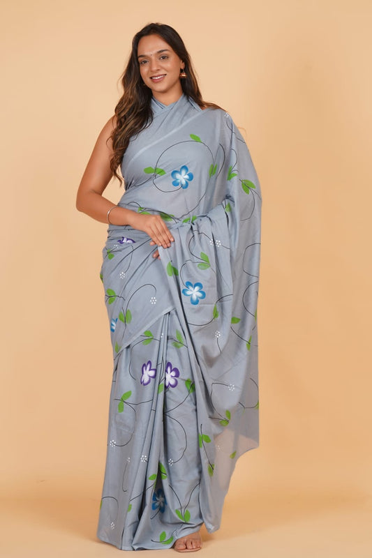 Grey Soft Cotton Saree