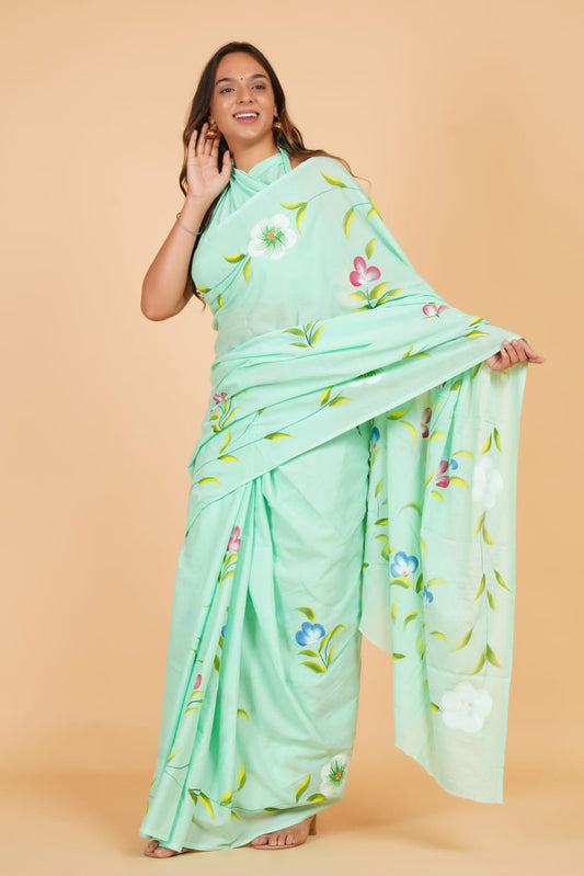Mint Green Soft Cotton Saree