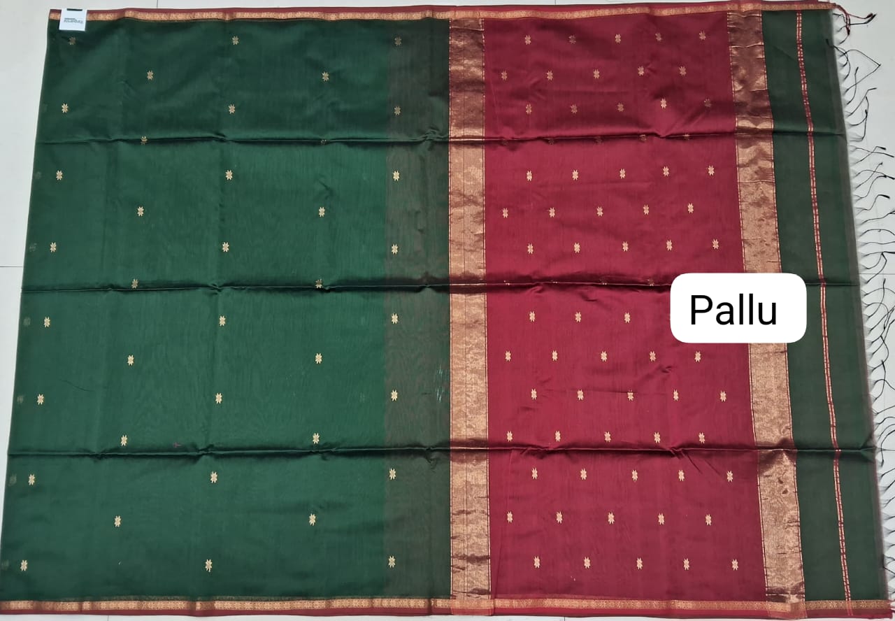 Bottle green pure Maheshwari silk saree Pallu