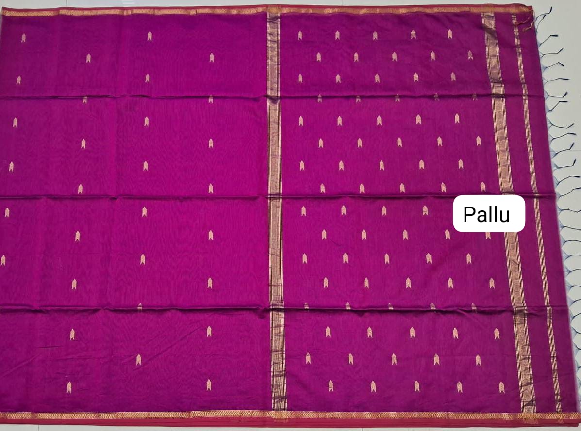 Fuchsia Pink Pure Maheshwari Silk Saree Pallu