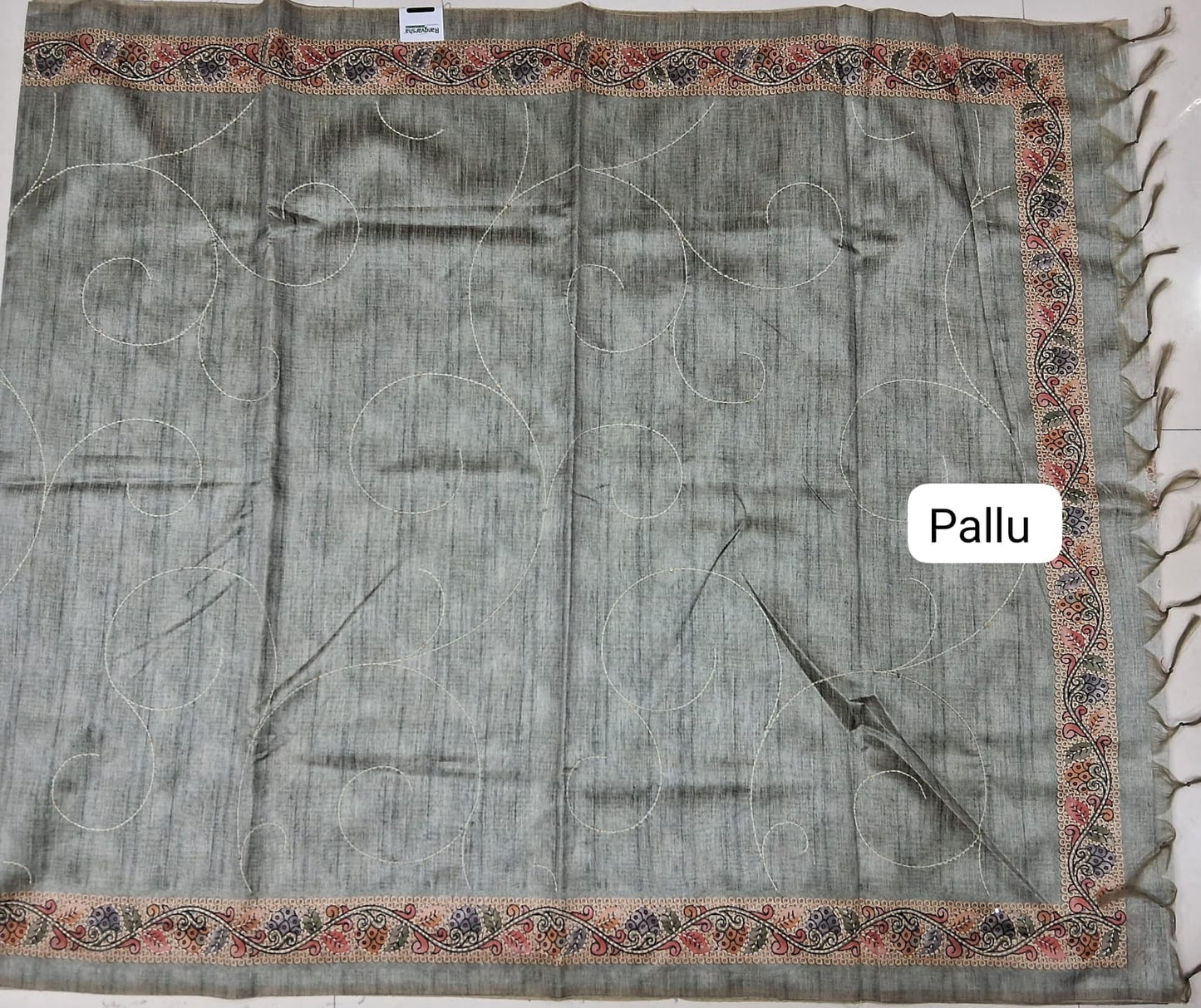 Elephant Grey Tussar Saree pallu