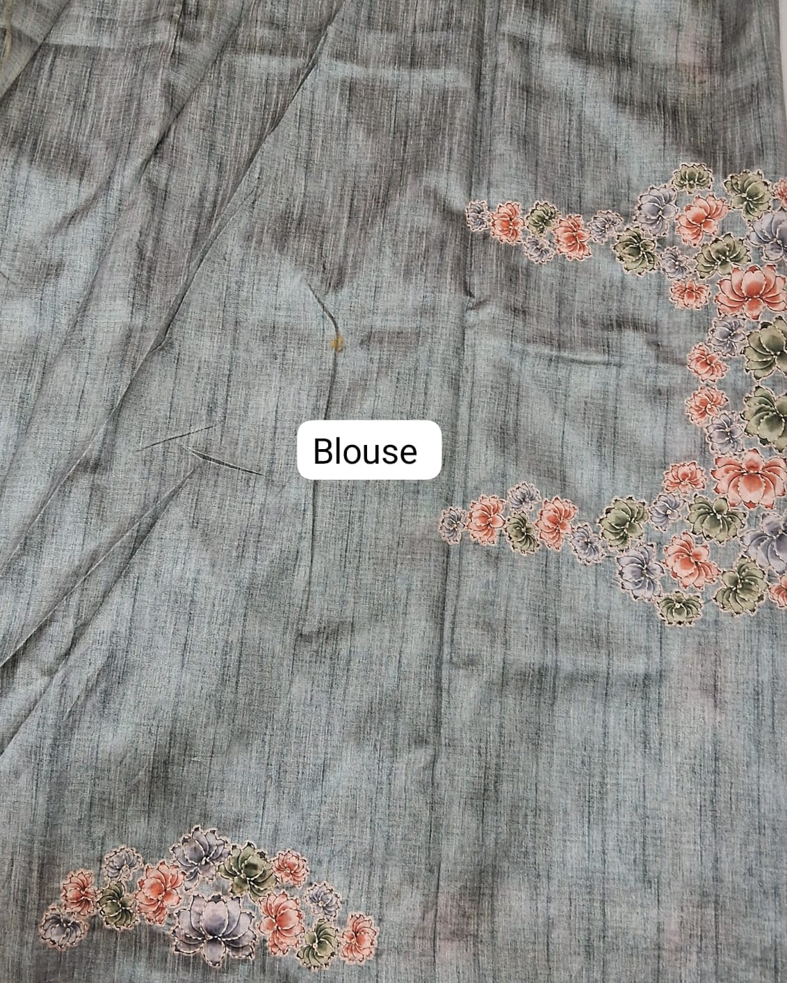 Elephant Grey Tussar Saree Blouse