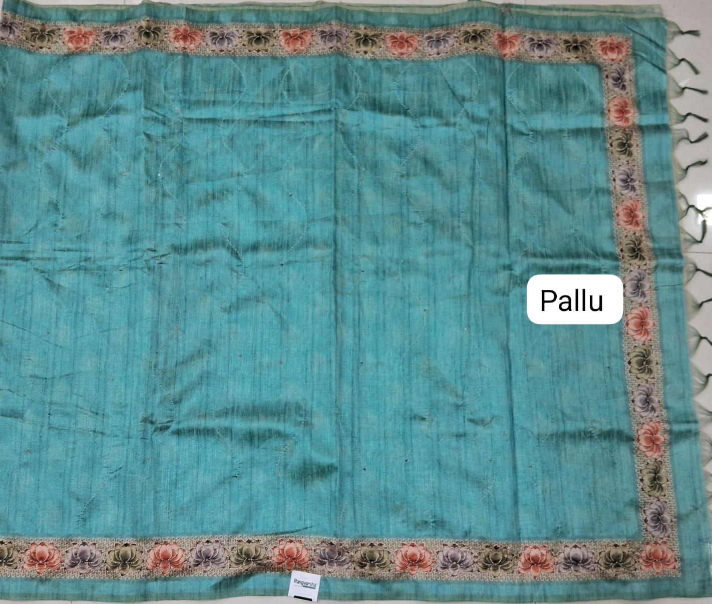 Sky Blue Tussar Saree pallu