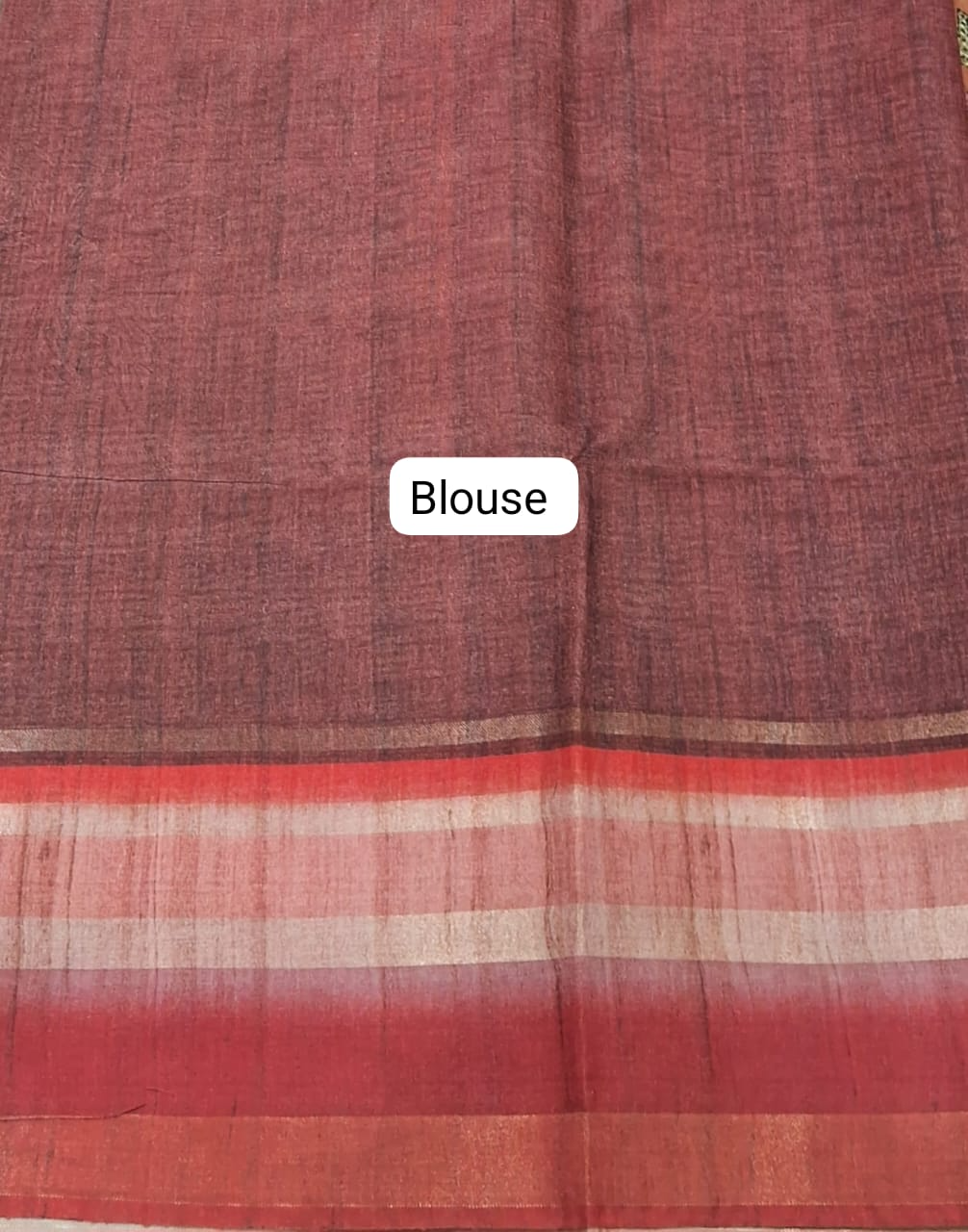 Orange Semi Tussar Saree Blouse