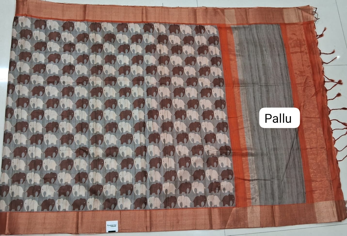Grey Tussar Saree Pallu