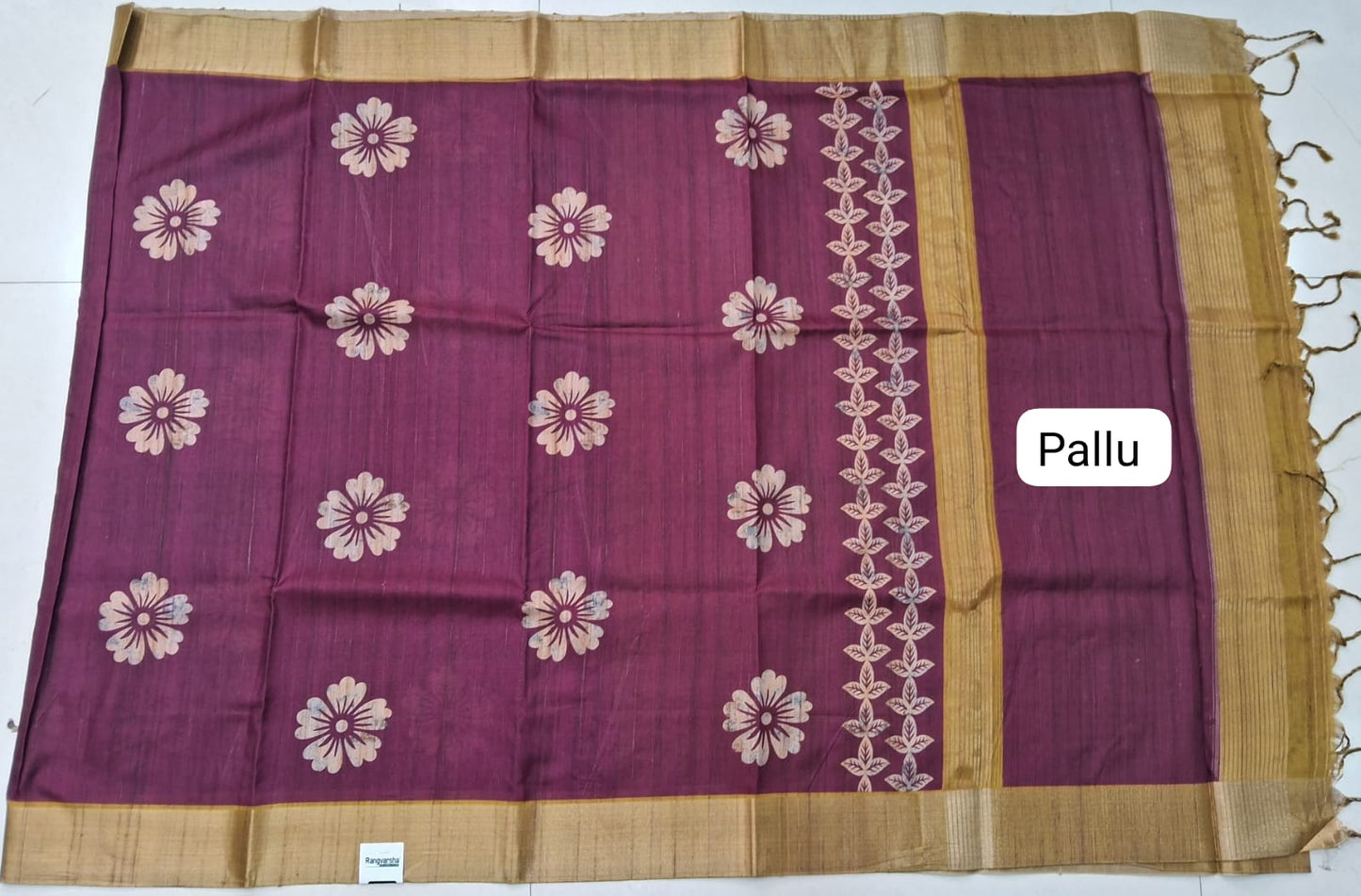 Wine Tussar Saree Pallu