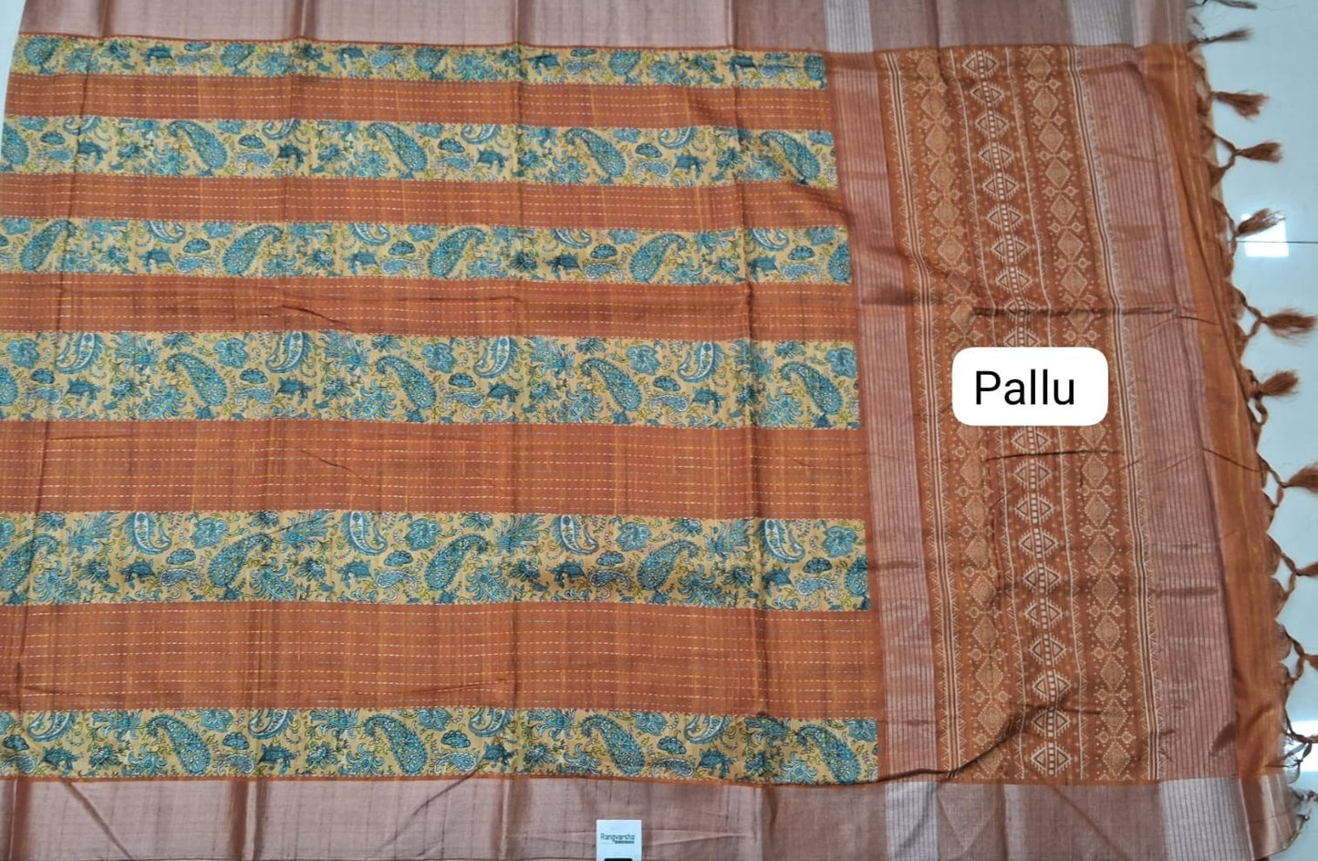 Orange Tussar Saree Pallu