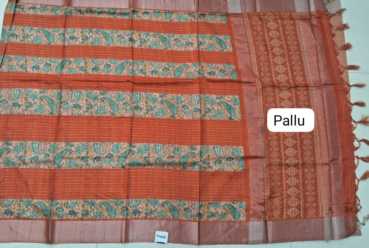 Dark Orange Tussar Saree Pallu