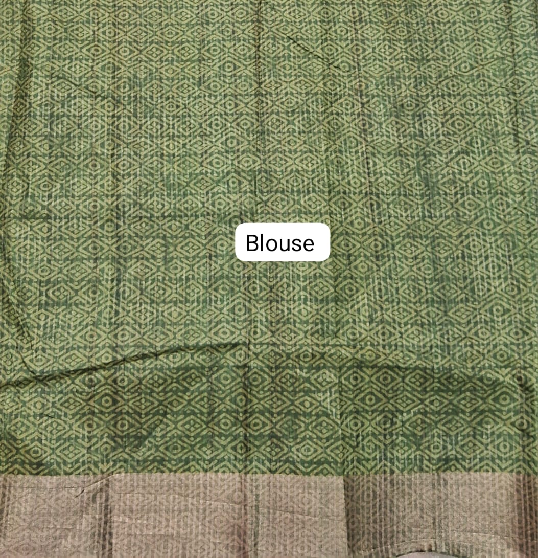 Green Tussar Saree Blouse