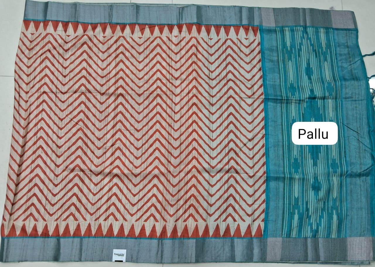Beige Tussar Saree Pallu