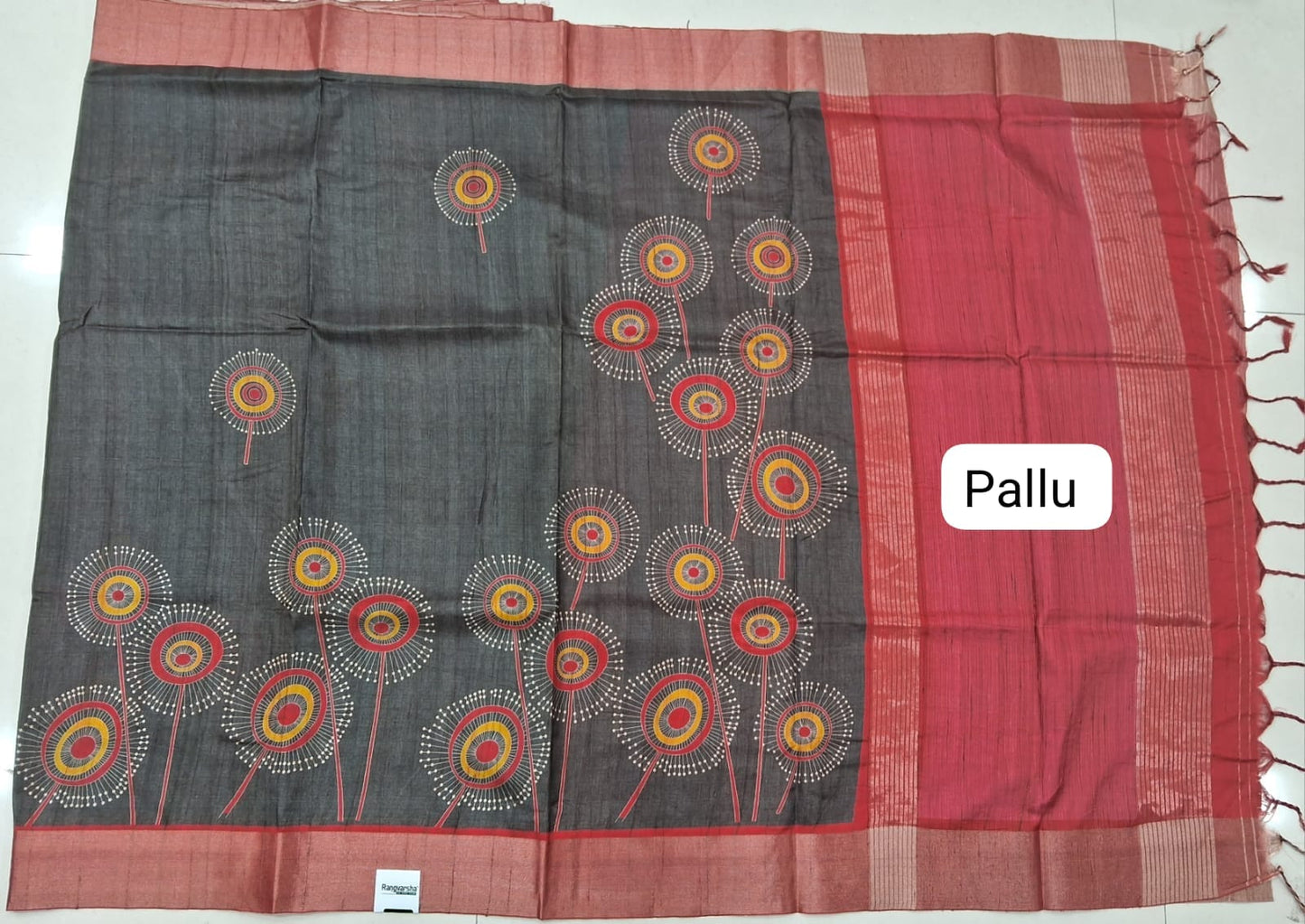 Elephant Grey Tussar Saree Pallu
