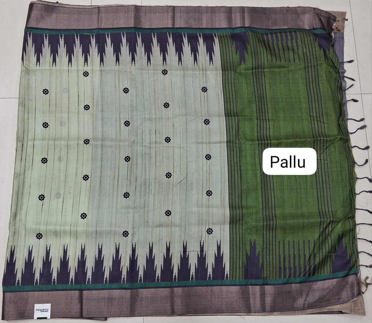 Light Pista Green Tussar Saree Pallu