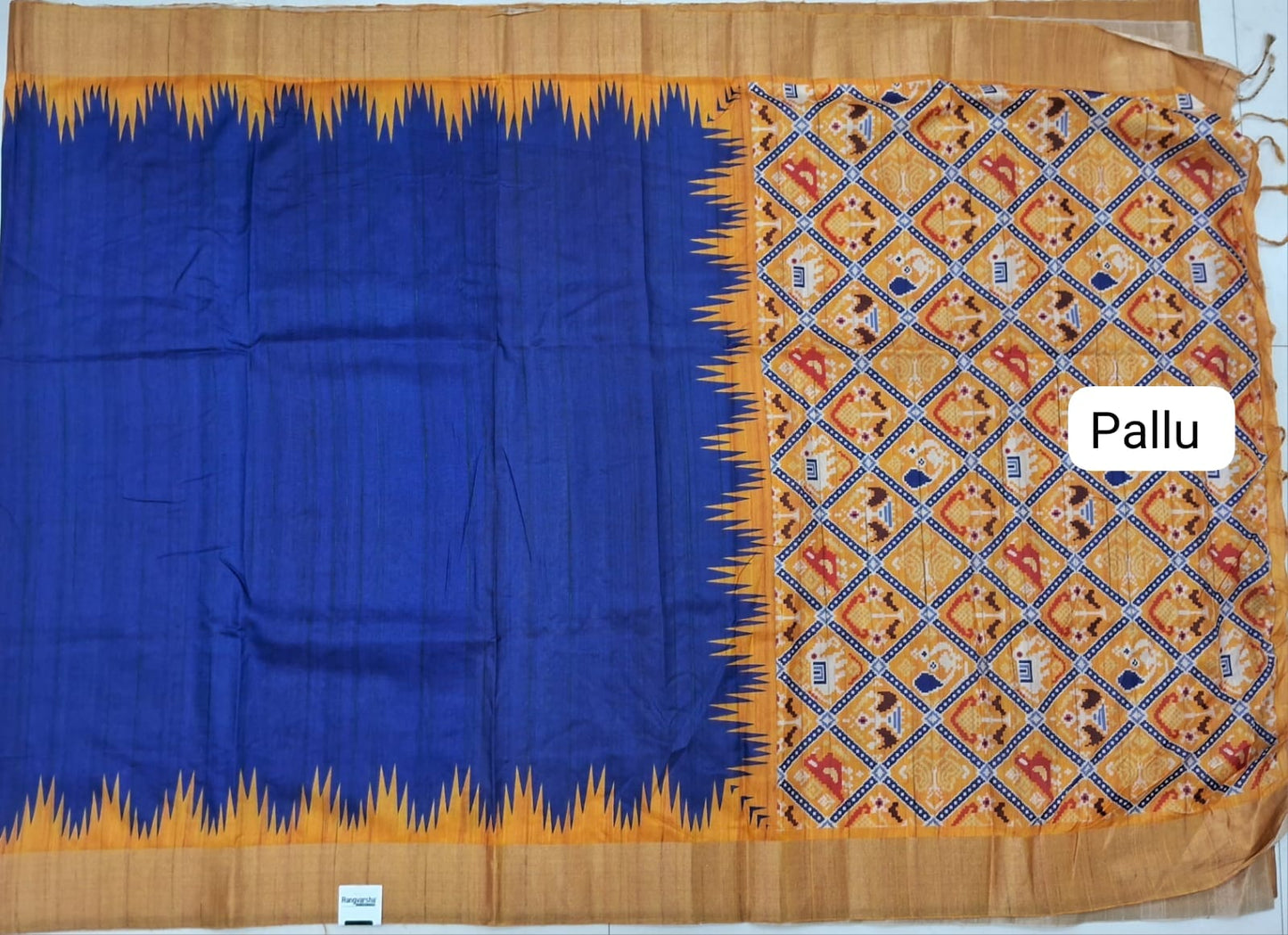 Royal Blue Semi Tussar Saree Pallu