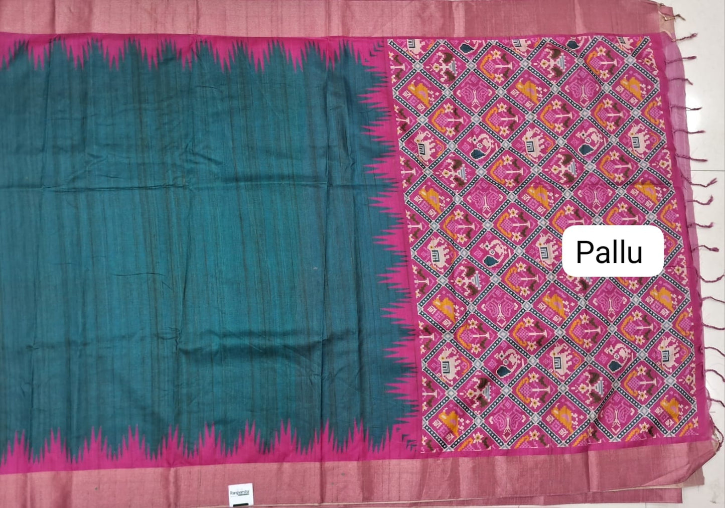 Teal Blue Semi Tussar Saree Pallu