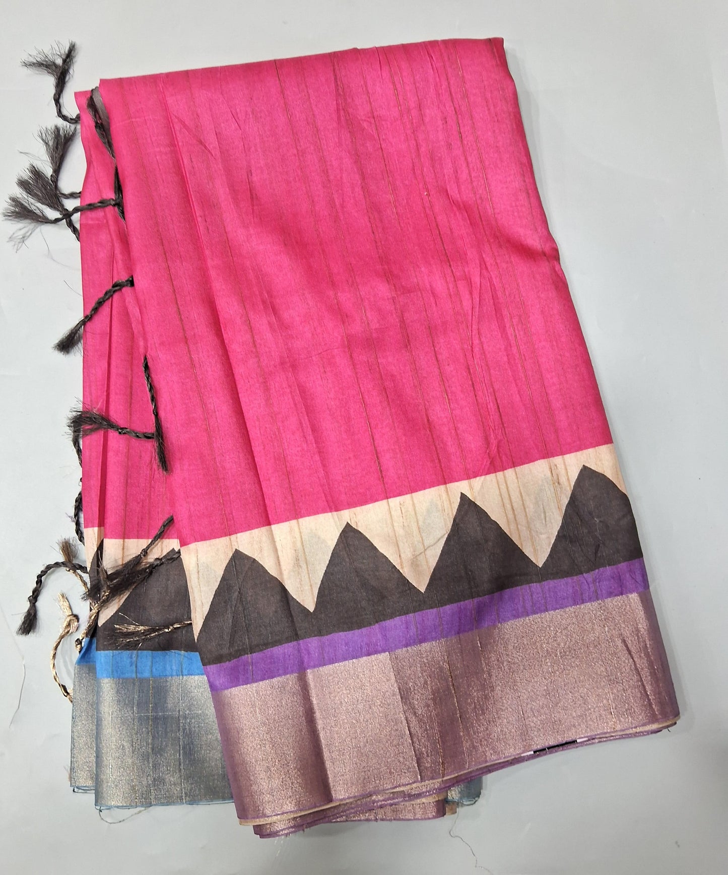 Fuchsia Pink Semi Tussar Saree