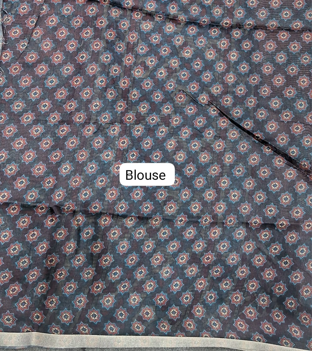 Navy Blue Semi Tussar Saree Blouse