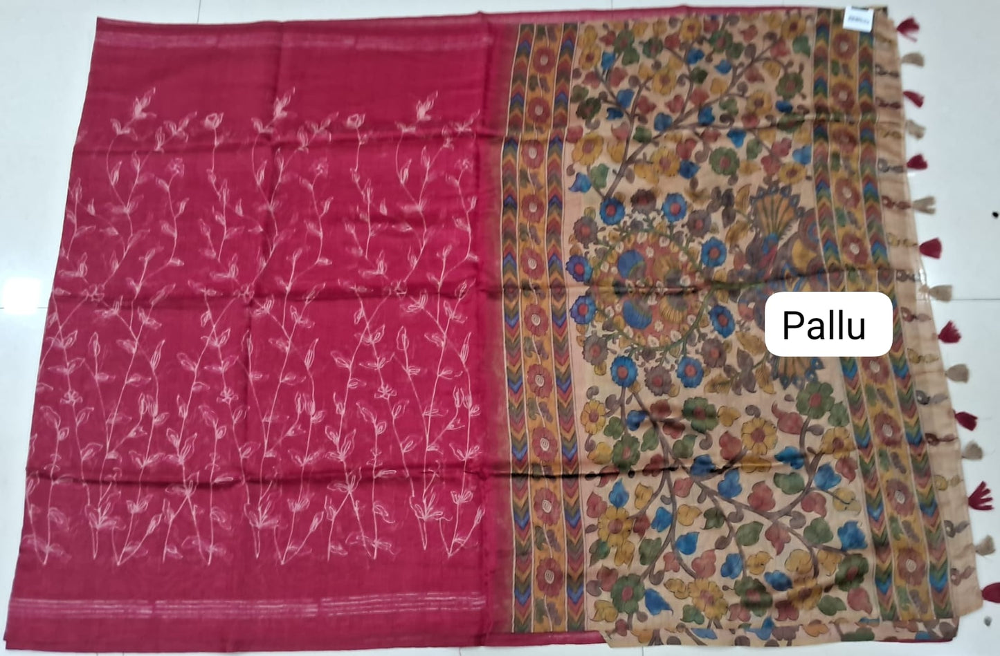 Tomato Red Semi Tussar Saree Pallu
