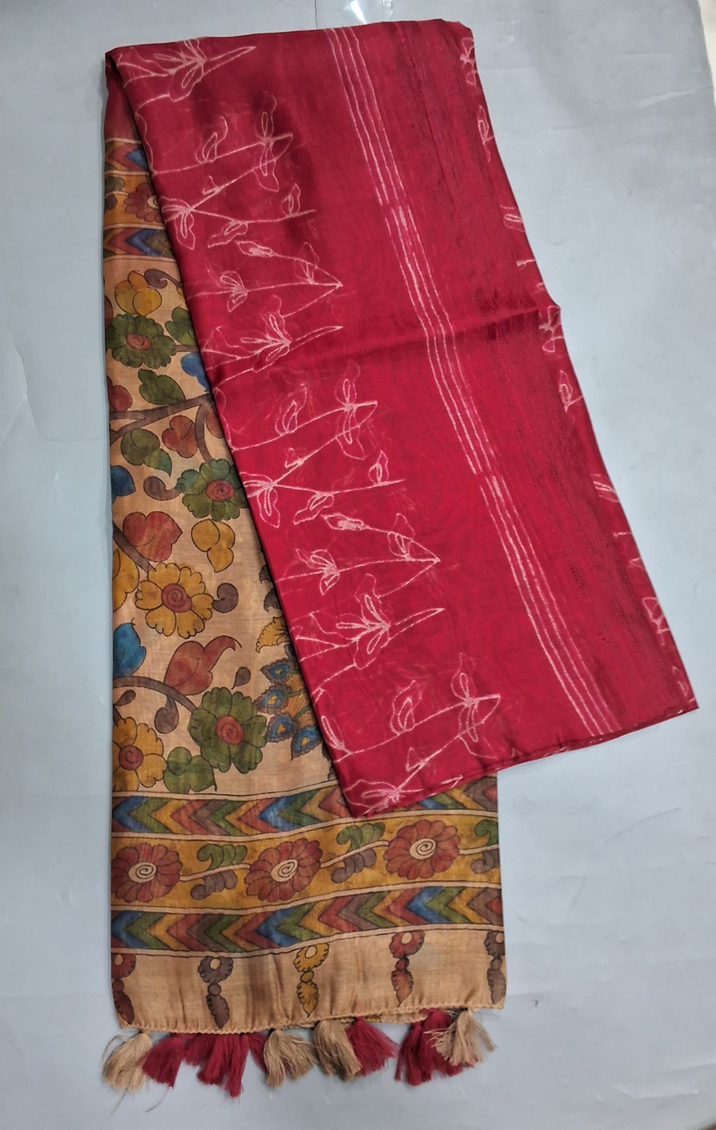 Tomato Red Semi Tussar Saree