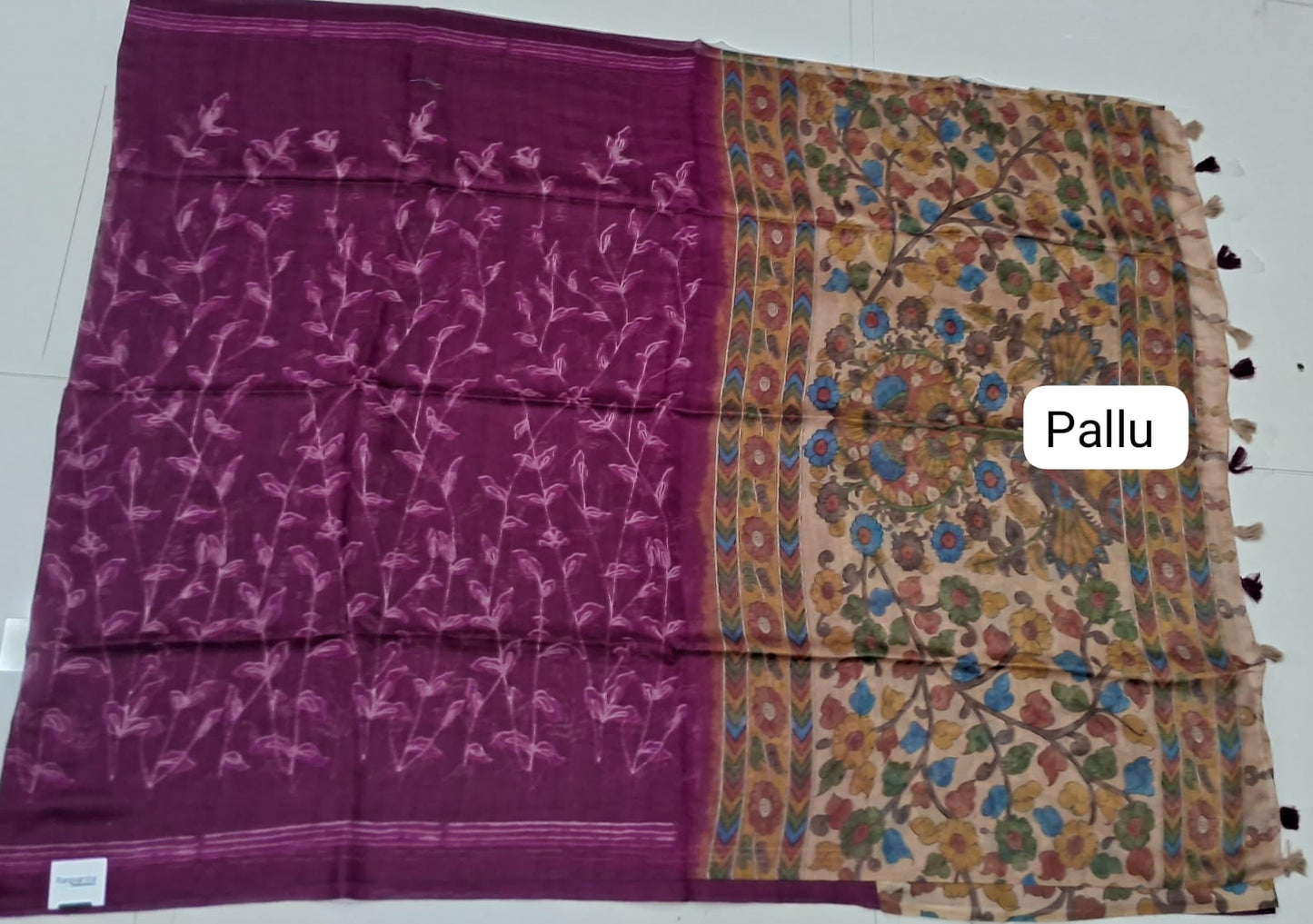 Wine Semi Tussar Saree pallu