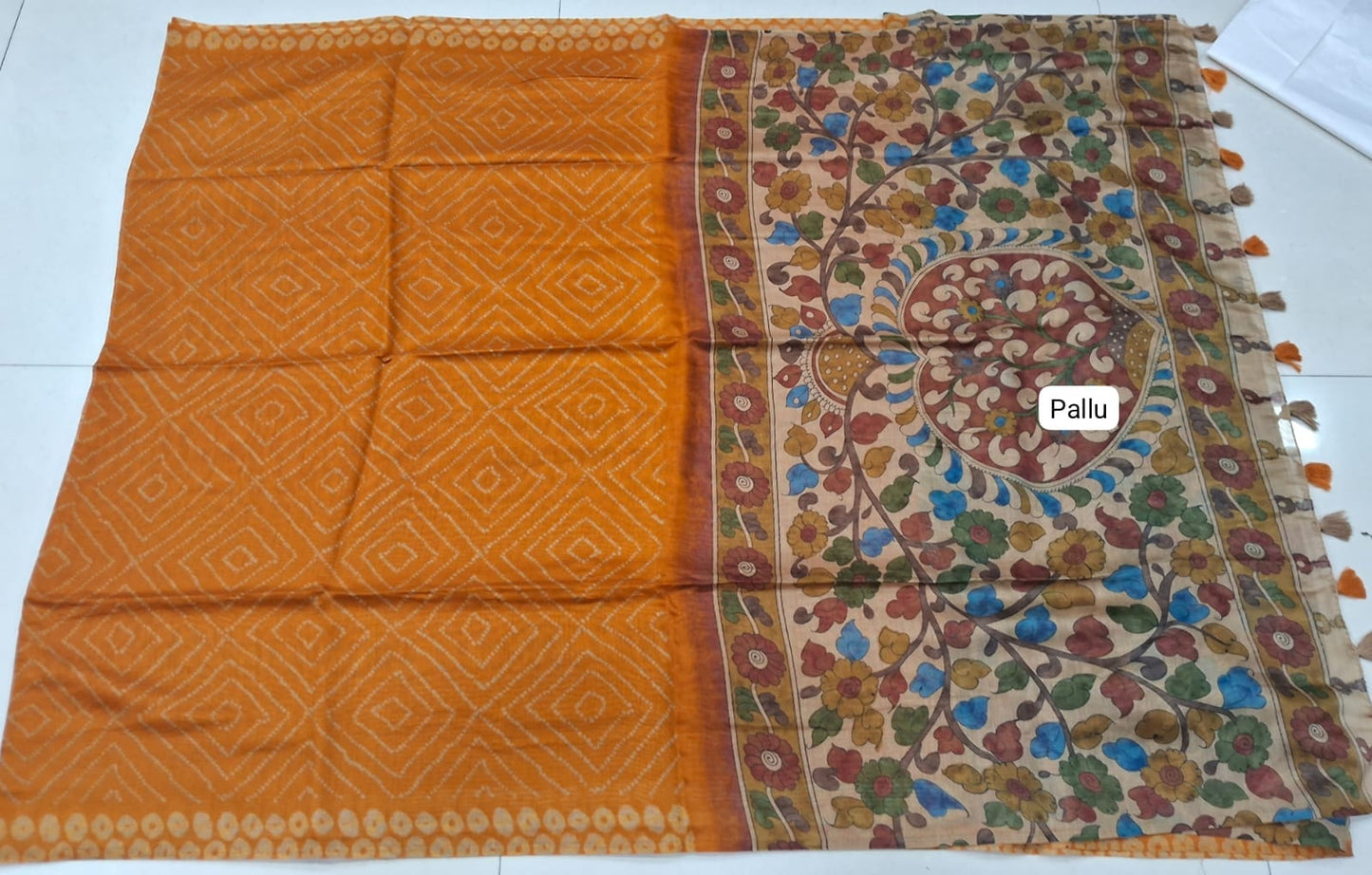 Mango Yellow Semi Tussar Saree pallu