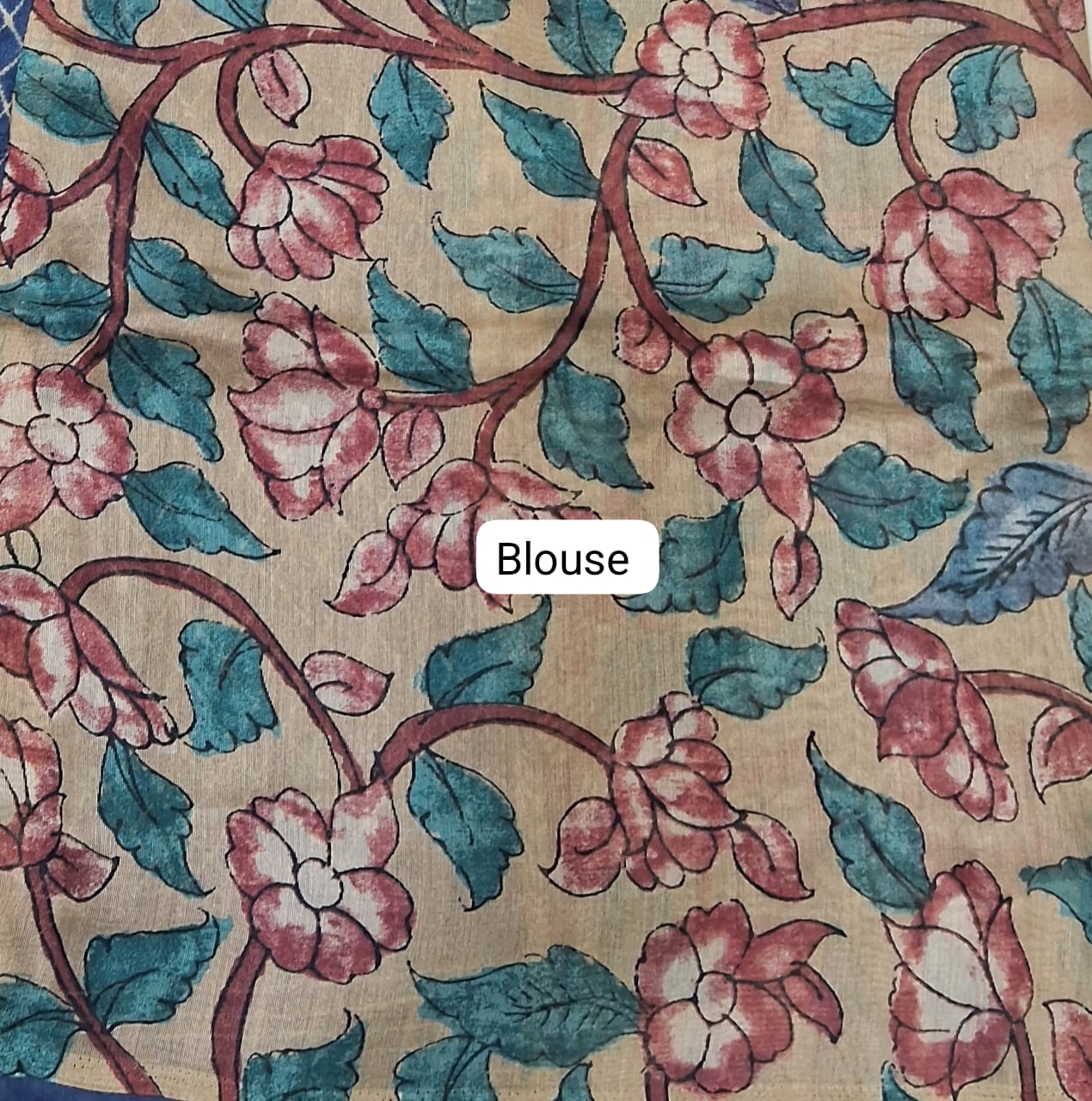 Blue Semi Tussar Saree blouse