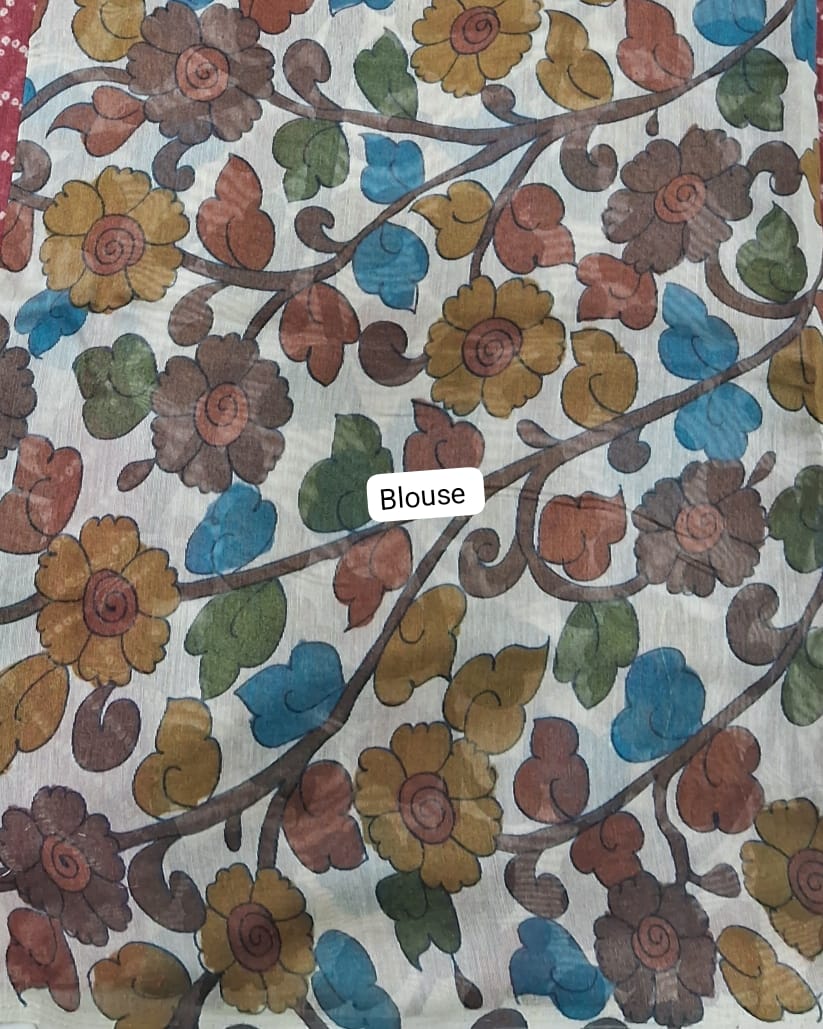 Brick Red Semi Tussar Saree blouse