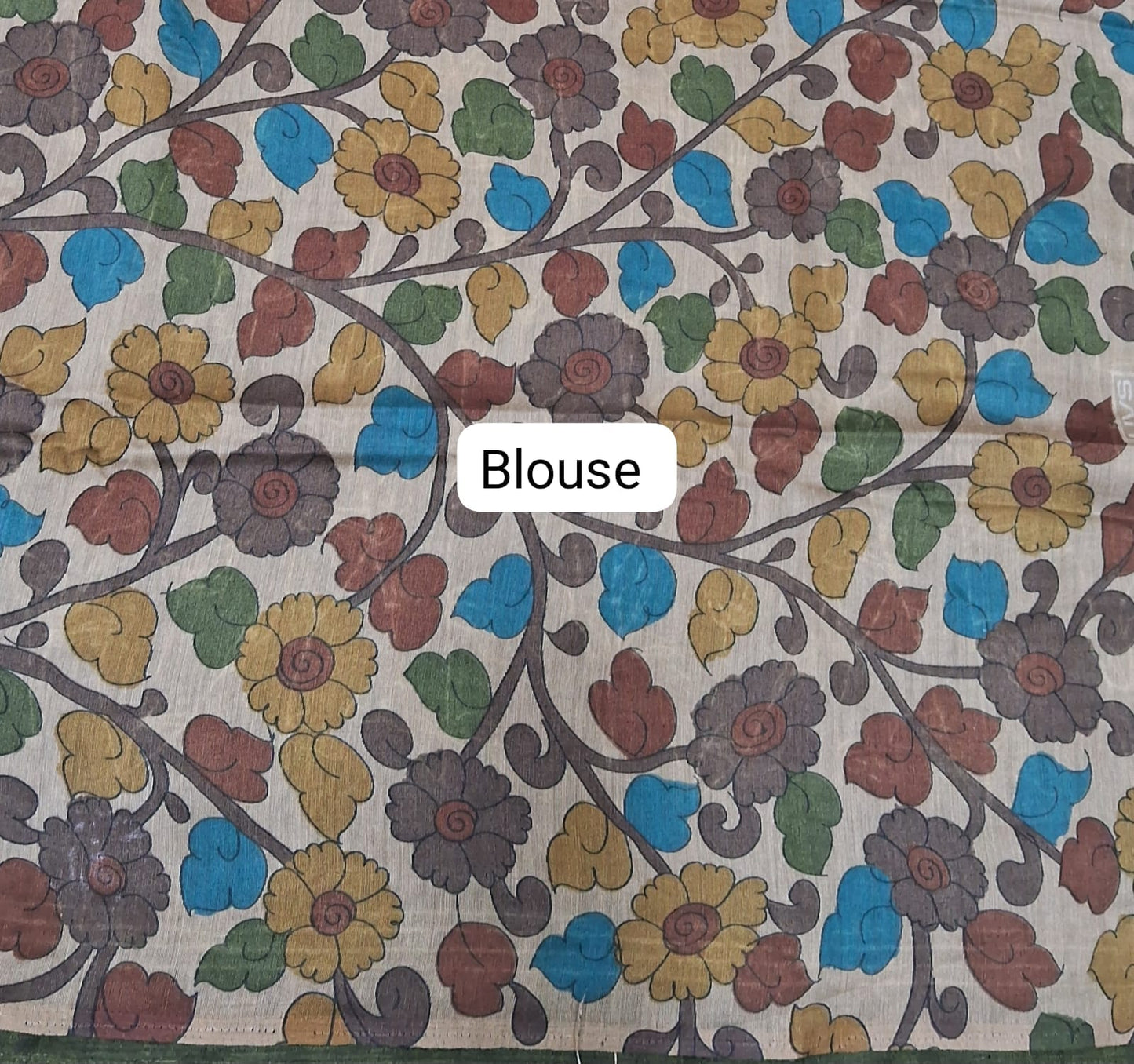 Bottle Green Semi Tussar Saree blouse