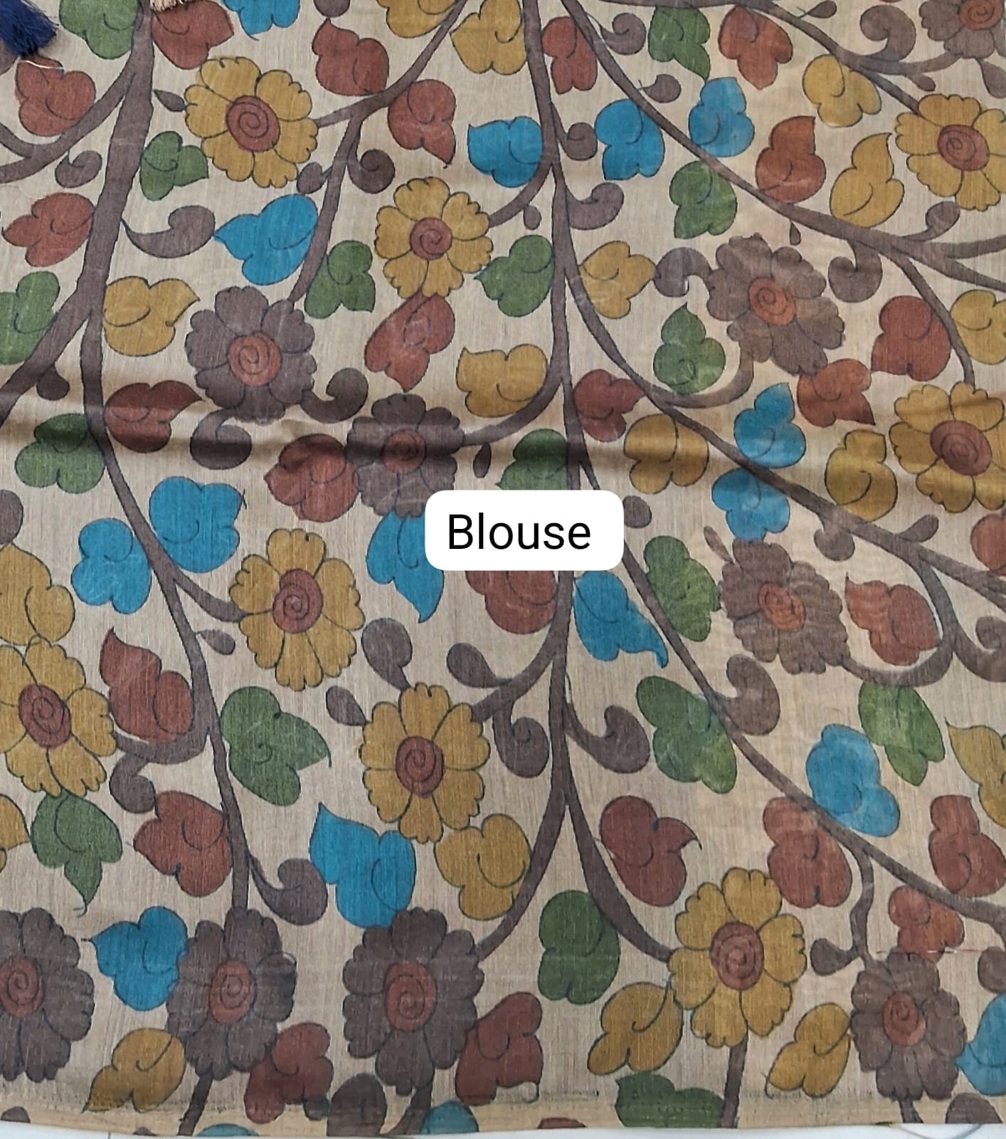 Blue Semi Tussar Saree blouse