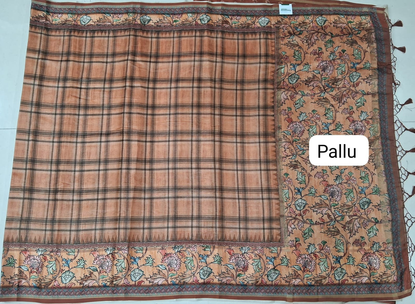 Dark Brown Semi Tussar Saree pallu