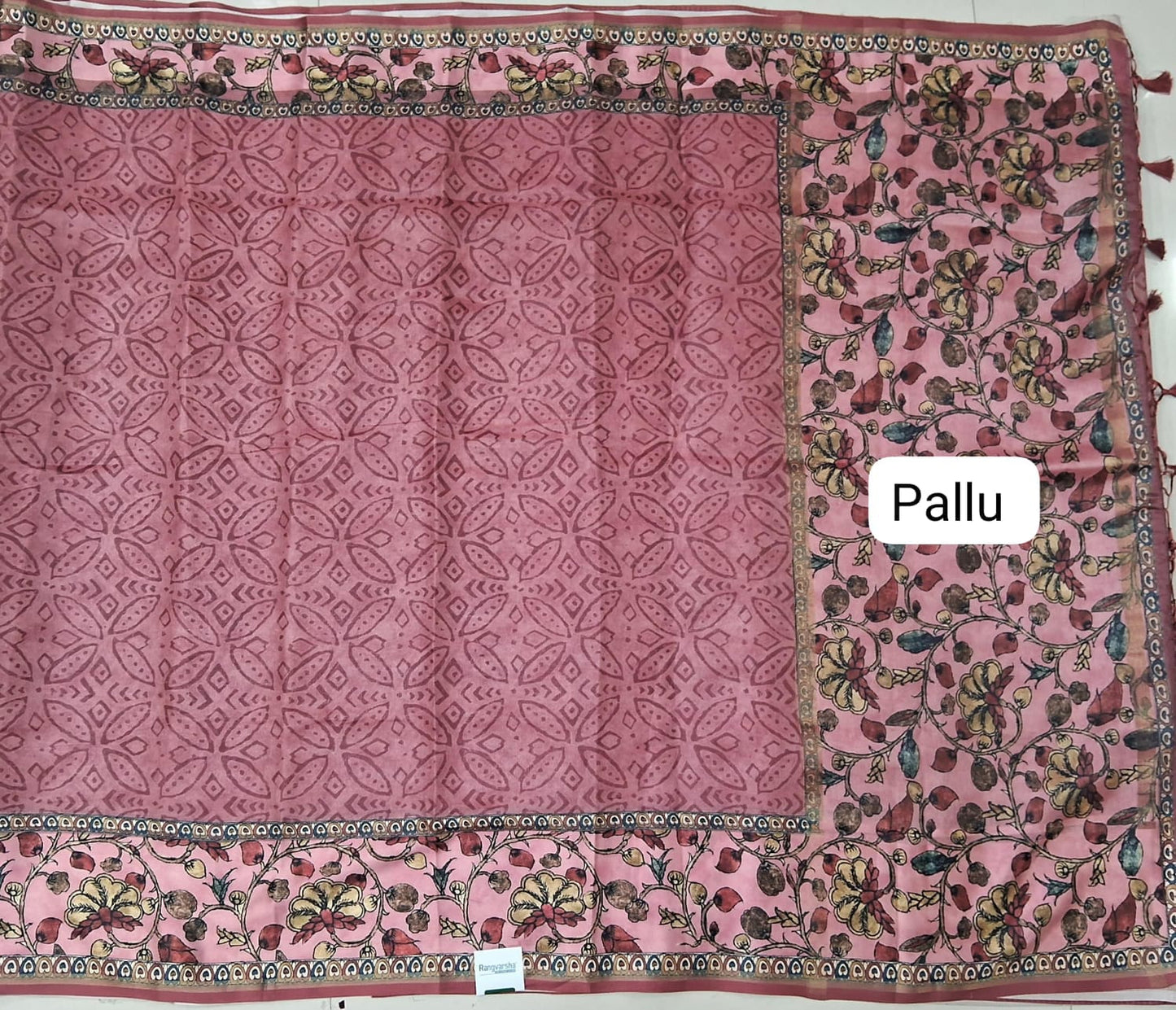 Onion Pink Semi Tussar Saree pallu