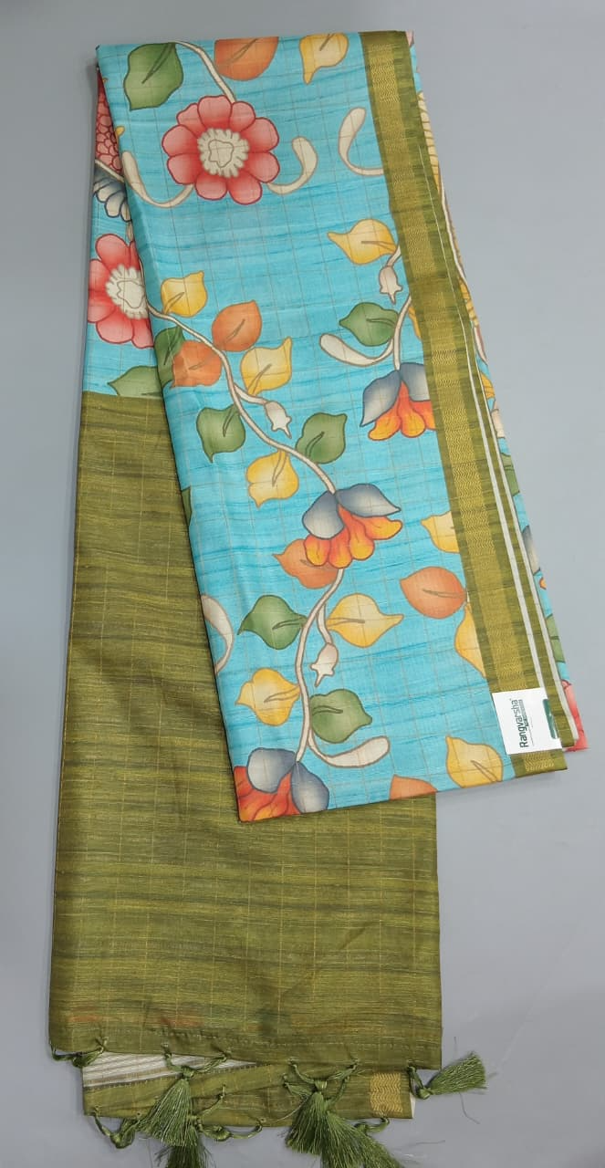 Sky Blue Semi Tussar Saree