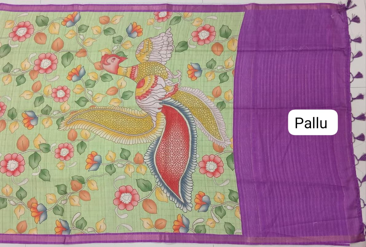 Pista Green Semi Tussar Saree Pallu