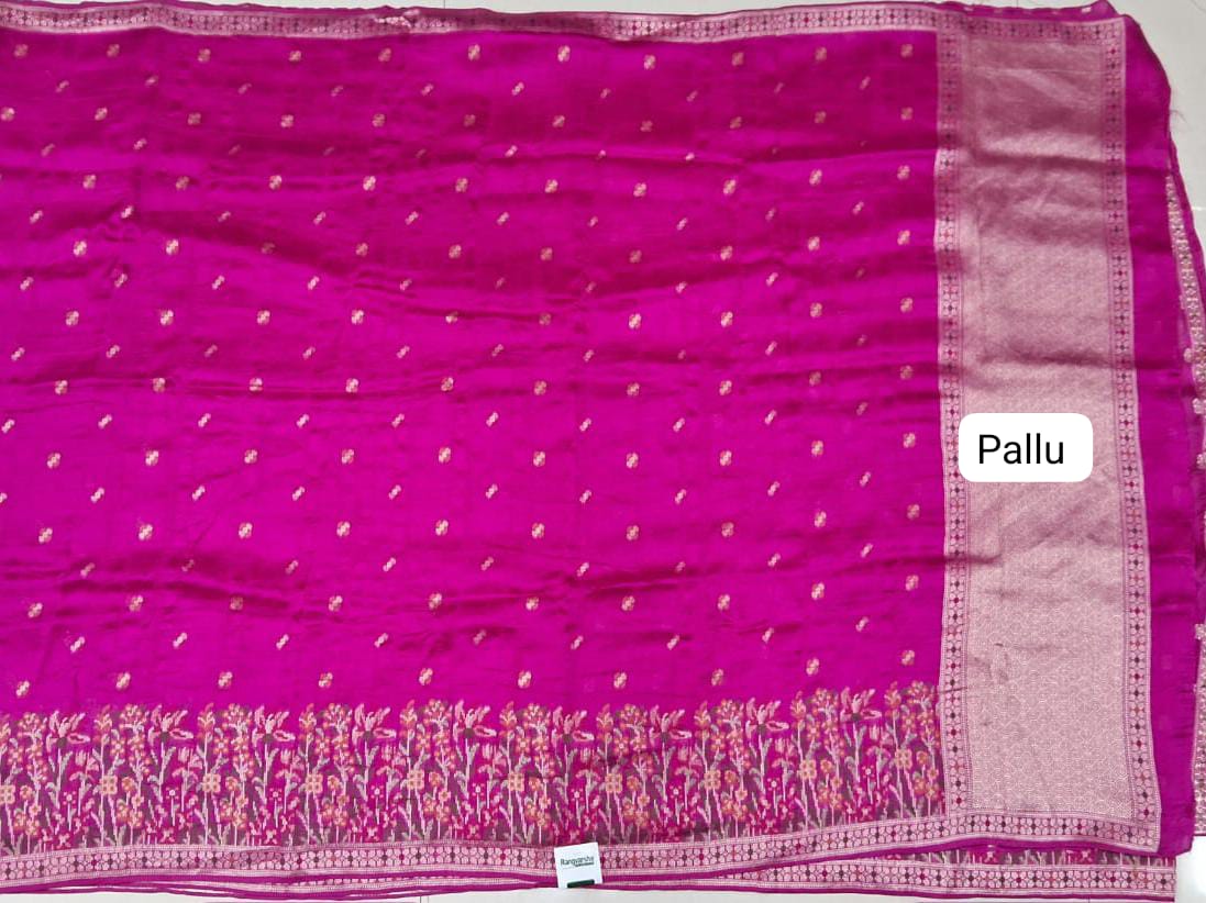Fuchsia Pink Tussar Georgette Saree Pallu