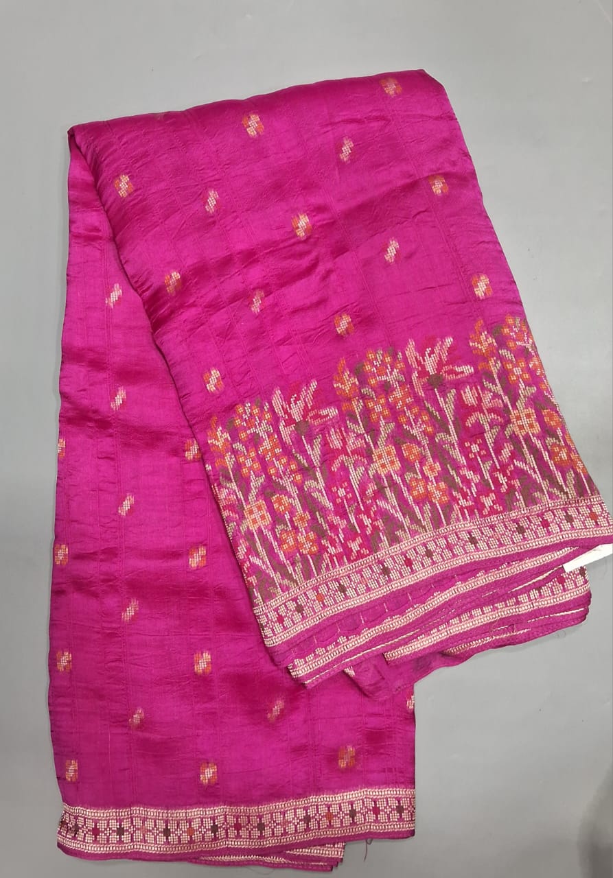 Fuchsia Pink Tussar Georgette Saree