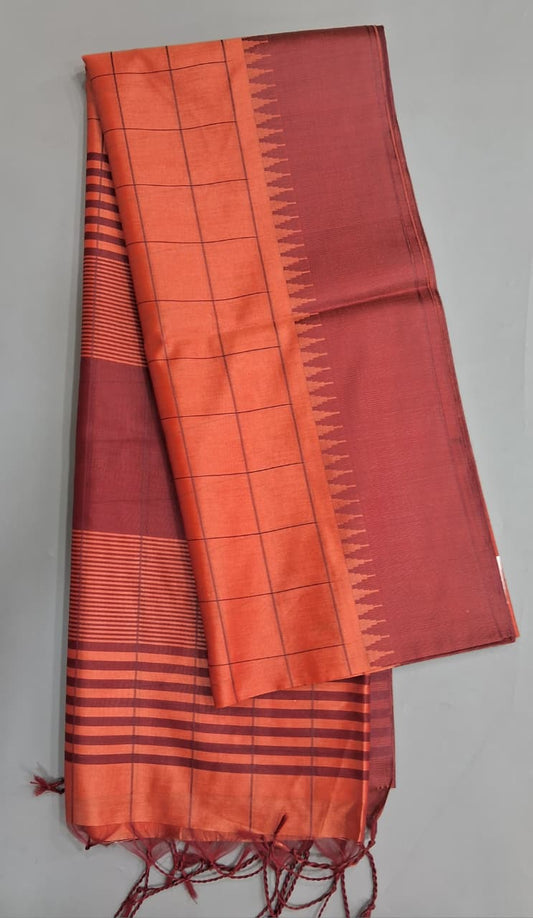 Light Orange Woven Tussar Saree